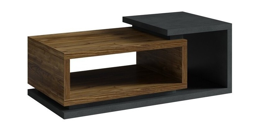 Table basse design collection BERGAME. Coloris gris et chêne foncé. Style design