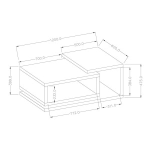 Table basse design collection BERGAME. Coloris gris et chêne foncé. Style design