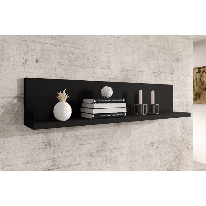 Étagère murale design 150cm Coloris noir super mat. Collection BERGAME.