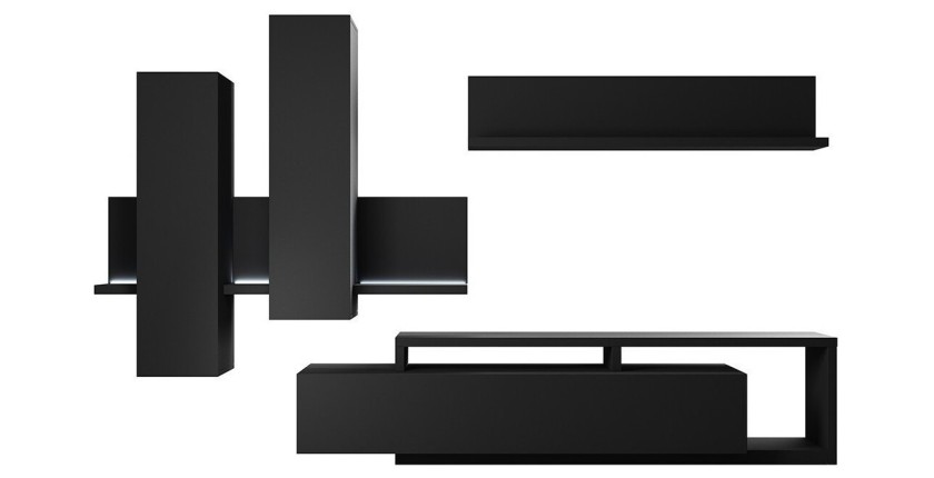 Ensemble meubles de salon avec LED collection BERGAME. Coloris noir super mat.