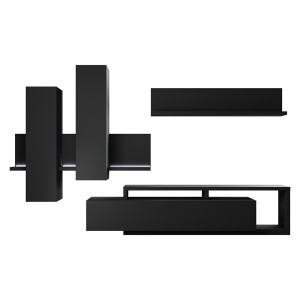 Ensemble meubles de salon avec LED collection BERGAME. Coloris noir super mat.