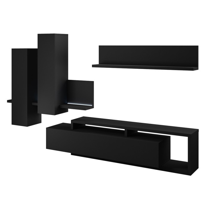 Ensemble meubles de salon avec LED collection BERGAME. Coloris noir super mat.