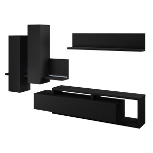 Ensemble meubles de salon avec LED collection BERGAME. Coloris noir super mat.