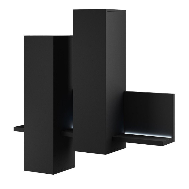 Composition murale avec LED. Coloris noir super mat. Collection BERGAME.