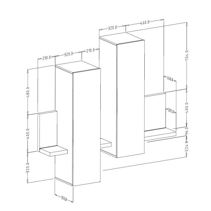 Composition murale avec LED. Coloris noir super mat. Collection BERGAME.