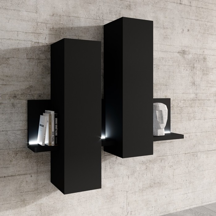Composition murale avec LED. Coloris noir super mat. Collection BERGAME.