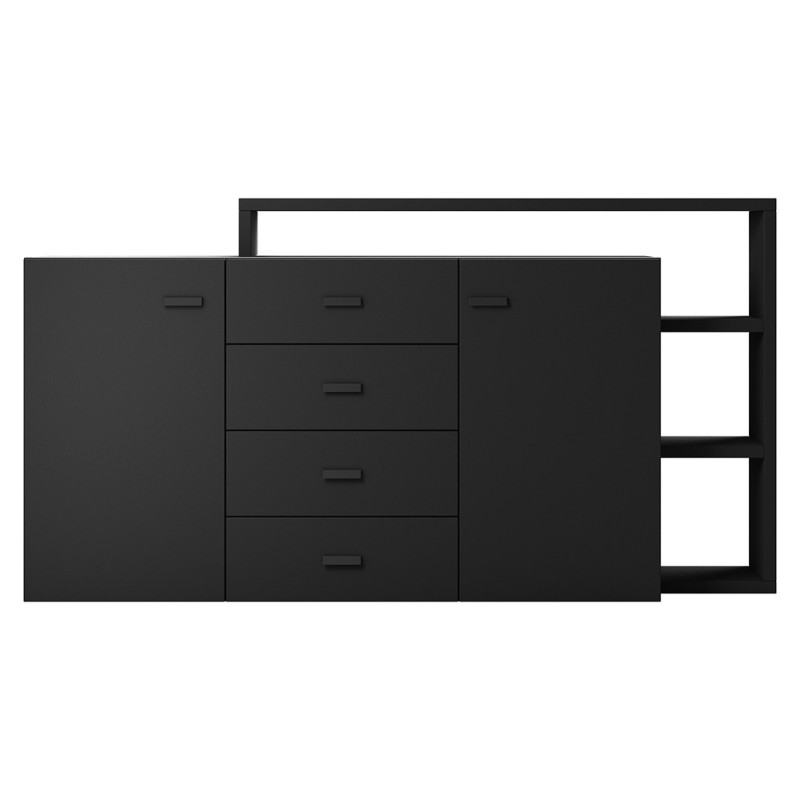 Buffet avec étagère intégrée collection BERGAME 180cm. Coloris noir super mat.