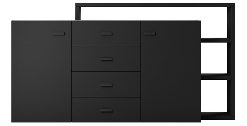 Buffet avec étagère intégrée collection BERGAME 180cm. Coloris noir super mat.