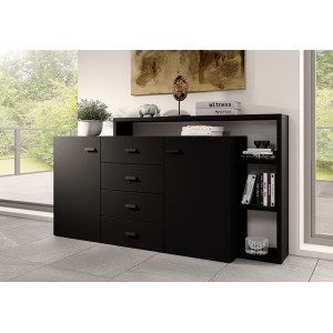 Buffet avec étagère intégrée collection BERGAME 180cm. Coloris noir super mat.