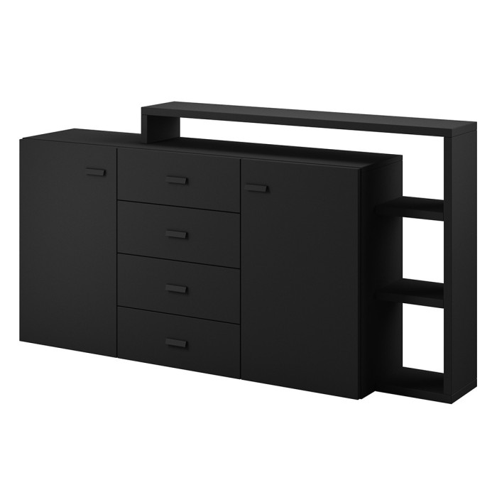 Buffet avec étagère intégrée collection BERGAME 180cm. Coloris noir super mat.