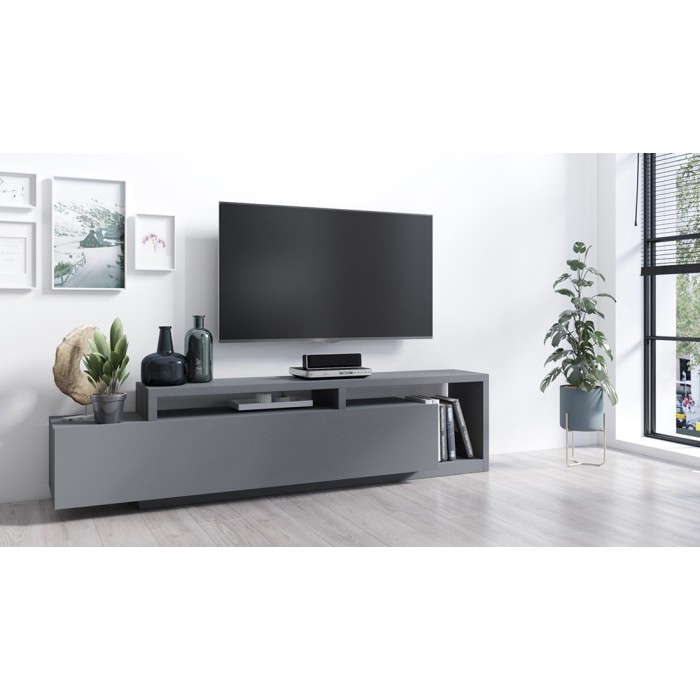 Meuble TV 220cm collection BERGAME. Coloris gris anthracite.