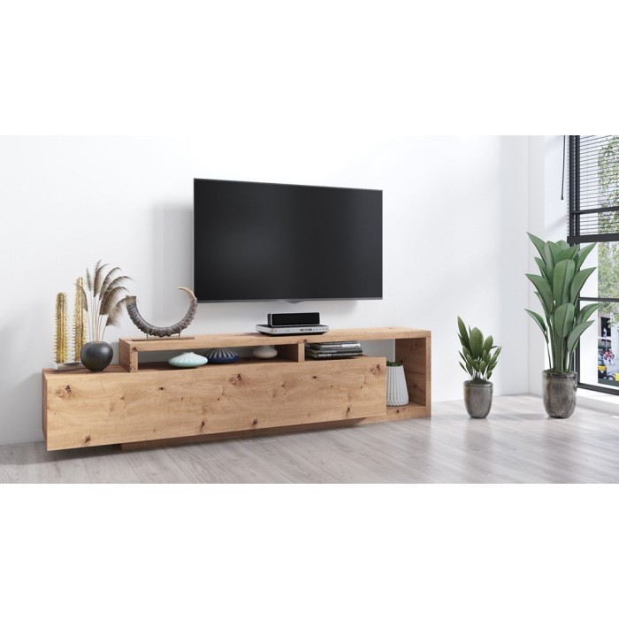 Meuble TV 220cm collection BERGAME. Coloris chêne.