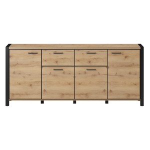 Buffet 210cm collection BOWIE 4 portes, 2 tiroirs. Couleur chêne et noir