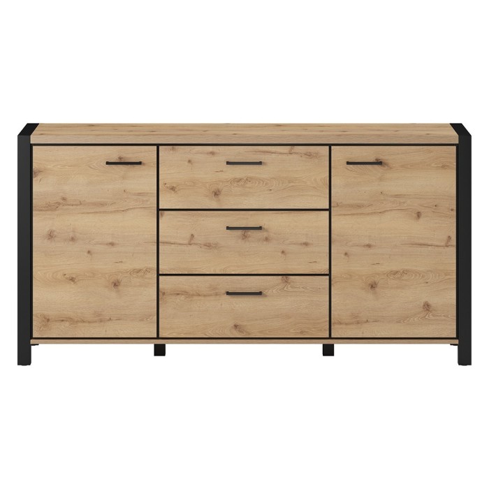 Buffet 180cm collection BOWIE 2 portes, 3 tiroirs. Couleur chêne et noir
