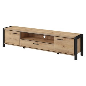 Meuble TV XL 210cm collection BOWIE. Couleur chêne et noir. 2 portes et 1 tiroir.