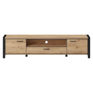 Meuble TV XL 210cm collection BOWIE. Couleur chêne et noir. 2 portes et 1 tiroir.