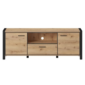 Meuble TV 180cm collection BOWIE. Couleur chêne et noir. 2 portes et 1 tiroir.