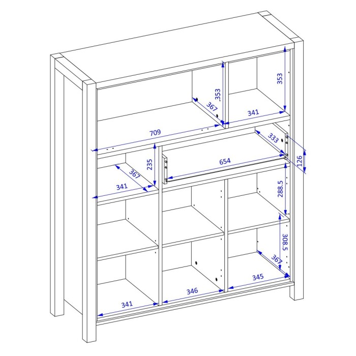 Vaisselier 4 portes et 1 tiroir collection BOWIE. Couleur chêne et noir. LED incluses