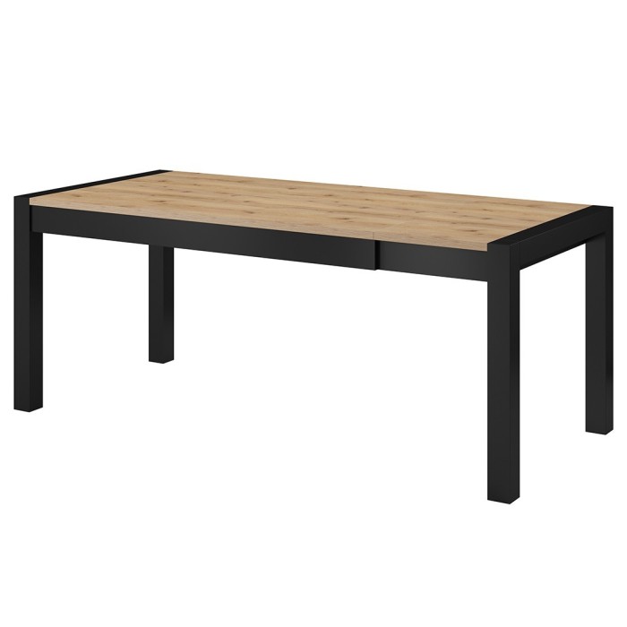 Table extensible 10 personnes pour salle à manger collection BOWIE coloris chêne et noir.