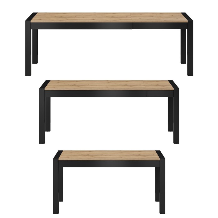 Table extensible 10 personnes pour salle à manger collection BOWIE coloris chêne et noir.