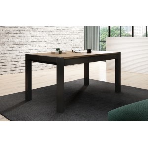 Table extensible 10 personnes pour salle à manger collection BOWIE coloris chêne et noir.
