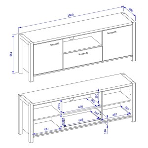 Ensemble de 6 meubles de salon collection BOWIE. Couleur chêne et noir.