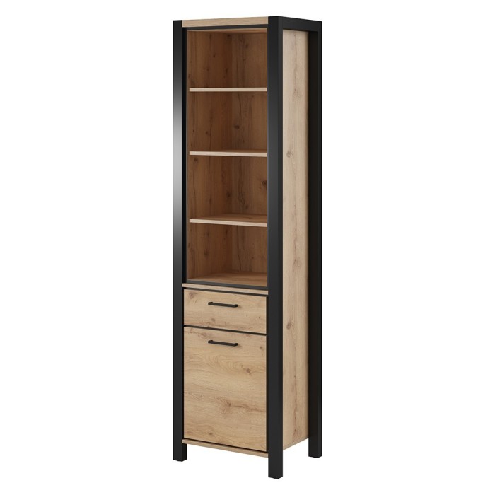 Ensemble de 6 meubles de salon collection BOWIE. Couleur chêne et noir.