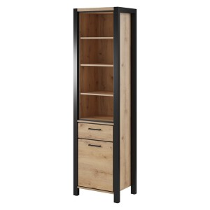 Ensemble de 6 meubles de salon collection BOWIE. Couleur chêne et noir.