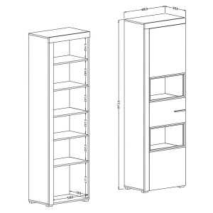 Vitrine 1 porte partiellement vitrée collection BONO. Couleur blanc et gris.
