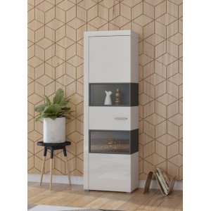 Vitrine 1 porte partiellement vitrée collection BONO. Couleur blanc et gris.
