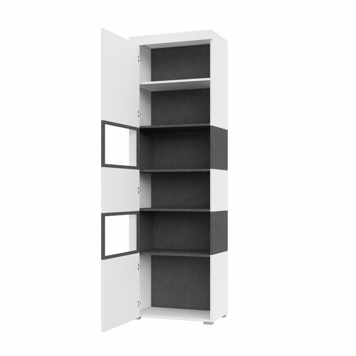 Vitrine 1 porte partiellement vitrée collection BONO. Couleur blanc et gris.