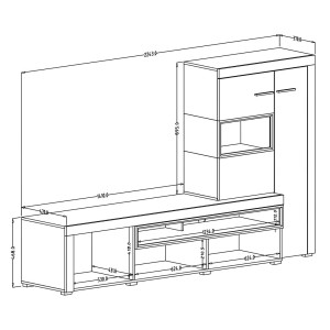 Meuble TV avec vitrine intégrée collection BONO. Couleur blanc et gris anthracite. 4 portes