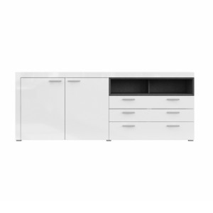 Buffet 220cm collection BONO 3 portes et 2 tiroirs. Couleur blanc et gris anthracite
