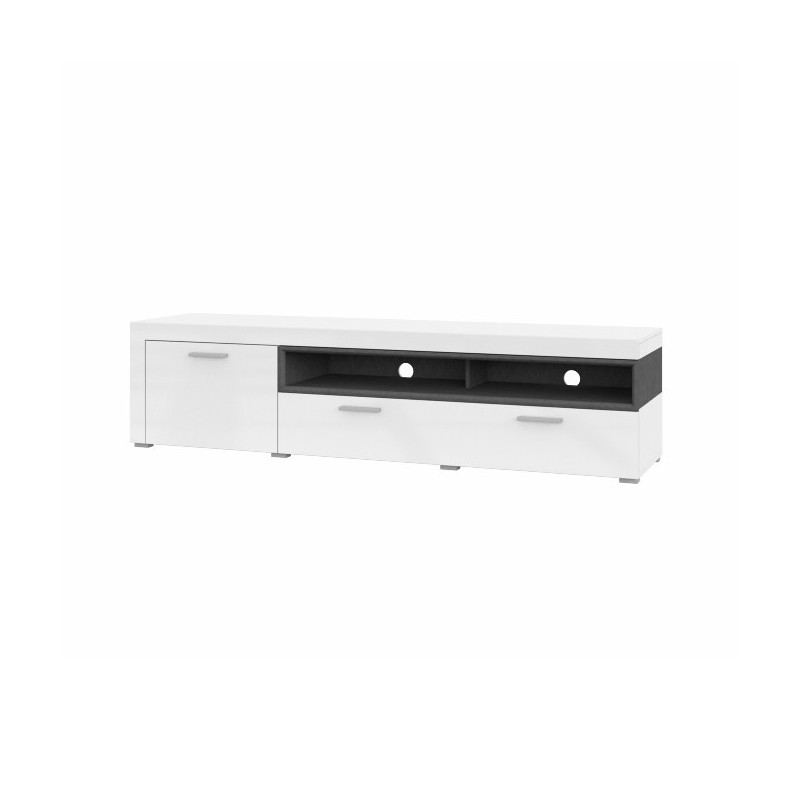 Meuble TV XL 190cm collection BONO. Couleur blanc et gris. 2 portes et 2 niches.