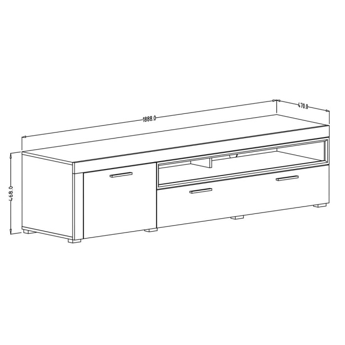 Meuble TV XL 190cm collection BONO. Couleur blanc et gris. 2 portes et 2 niches.