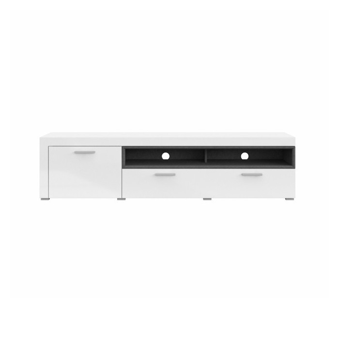 Meuble TV XL 190cm collection BONO. Couleur blanc et gris. 2 portes et 2 niches.