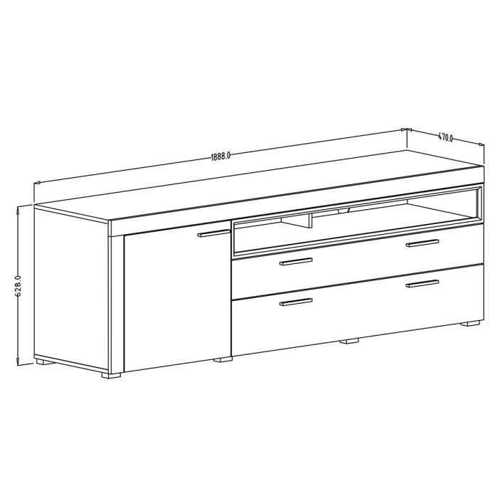 Meuble TV XL 190cm collection BONO. Couleur blanc et gris. 2 portes et 1 tiroir.