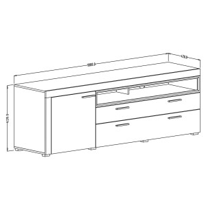 Meuble TV XL 190cm collection BONO. Couleur blanc et gris. 2 portes et 1 tiroir.