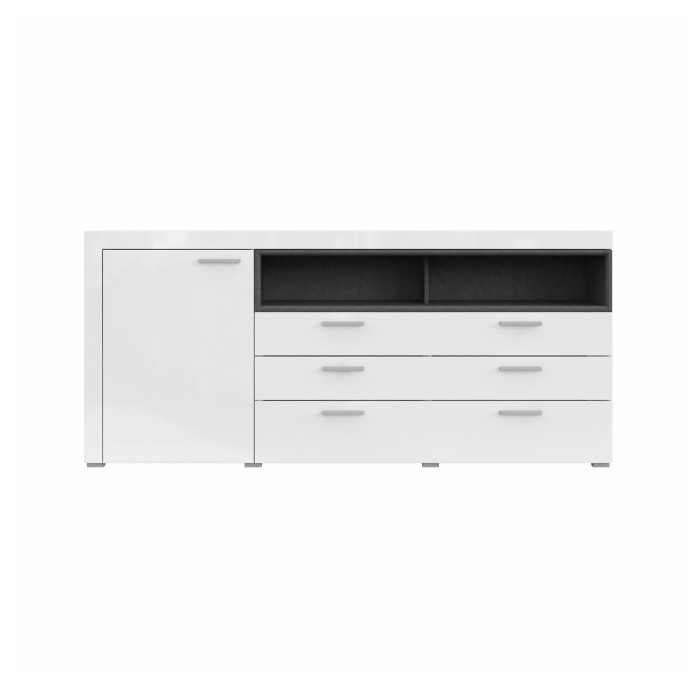Buffet 190cm collection BONO 2 porte, 2 tiroirs et 2 niches. Couleur blanc et gris