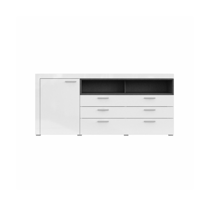 Buffet 190cm collection BONO 2 porte, 2 tiroirs et 2 niches. Couleur blanc et gris