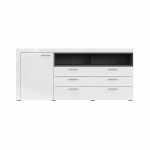 Buffet 190cm collection BONO 2 porte, 2 tiroirs et 2 niches. Couleur blanc et gris