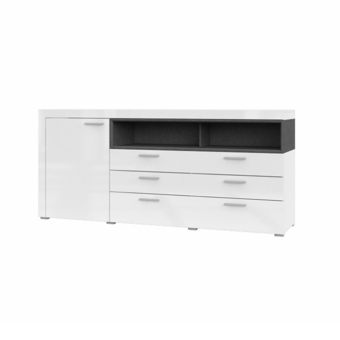 Buffet 190cm collection BONO 2 porte, 2 tiroirs et 2 niches. Couleur blanc et gris