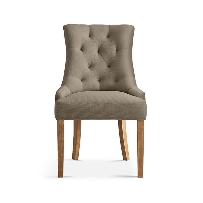 Chaise capitonnée en tissu pour salle à manger coloris taupe. Collection COSY