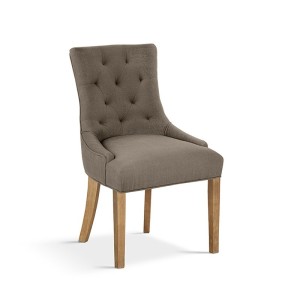 Chaise capitonnée en tissu pour salle à manger coloris taupe. Collection COSY