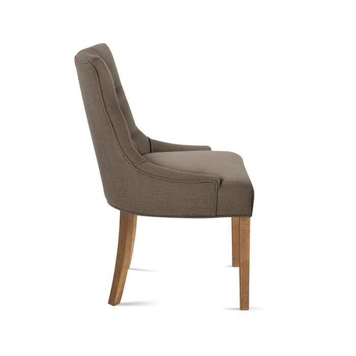Chaise capitonnée en tissu pour salle à manger coloris taupe. Collection COSY