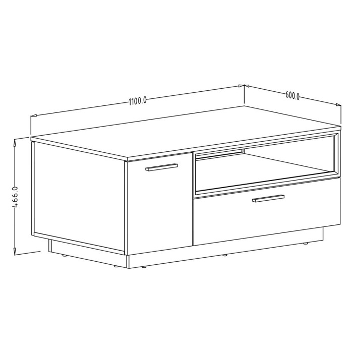 Table basse design collection BONO avec deux portes et une niche. Couleur blanc et gris.