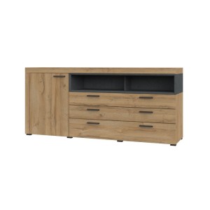 Buffet 190cm collection BONO 2 portes, 2 tiroirs et 2 niches. Couleur chêne et gris