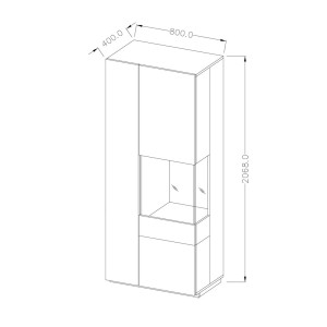 Vitrine collection KILES coloris gris anthracite et chêne. Modèle vitrine à droite. LED intégrée