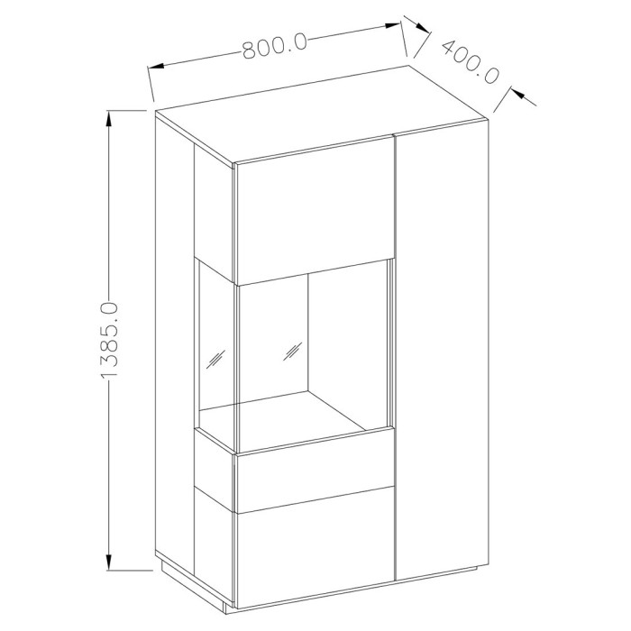 Buffet haut avec LED collection KILES deux portes. Coloris gris anthracite et chêne. Porte vitrée à gauche