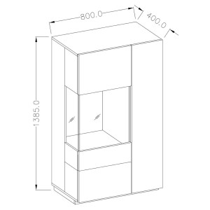 Buffet haut avec LED collection KILES deux portes. Coloris gris anthracite et chêne. Porte vitrée à gauche